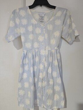 Vintage ESLEEP Blue Gingham Daisy Babydoll Dress - Coquette Cottagecore - Size S